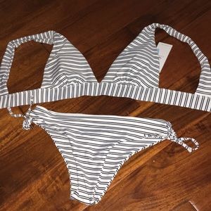 stripped bikini top and bottom